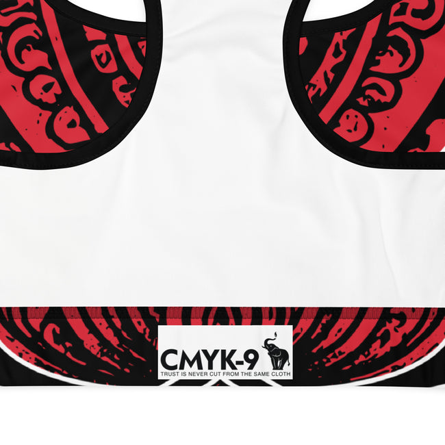 Red Paisley Lotus Padded Sports Bra Main Image