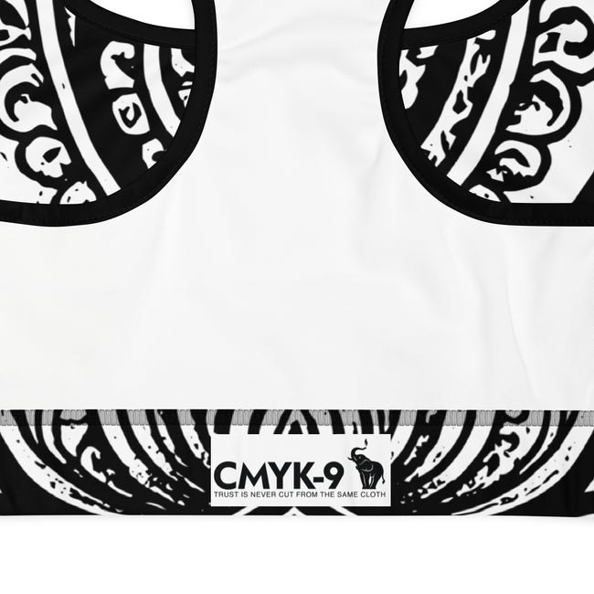 White Paisley Lotus Padded Sports Bra Main Image